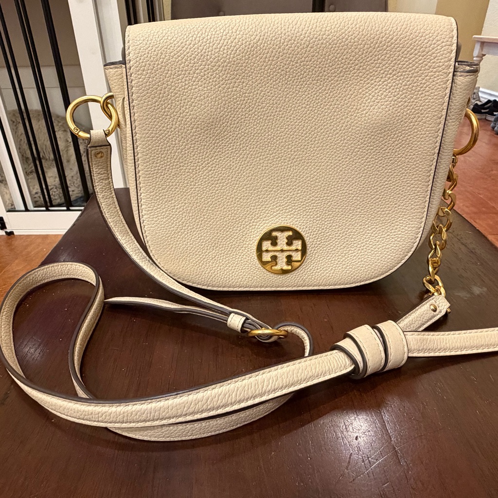 Vguc Tory Burch Ivory Crossbody Bag With Gold Accents